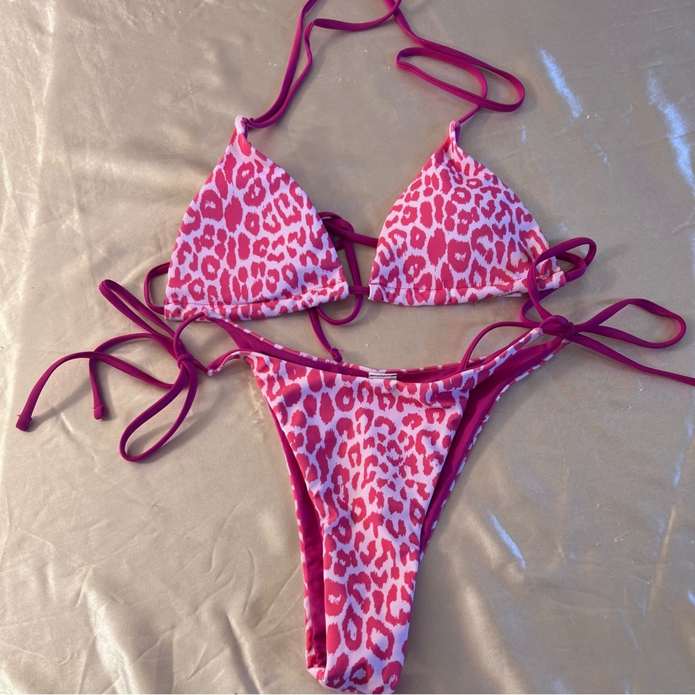 Hot Pink Leopard Print String Bikini size Small